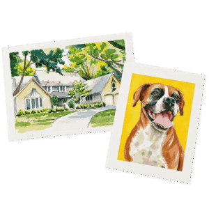 watercolor paintings of a dog and cat