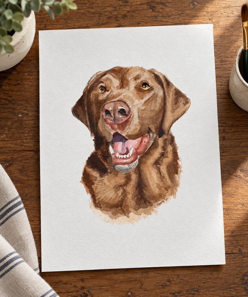 chocolate lab watercolor portrait