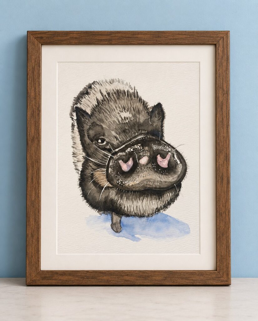 pet pig watercolor portrait